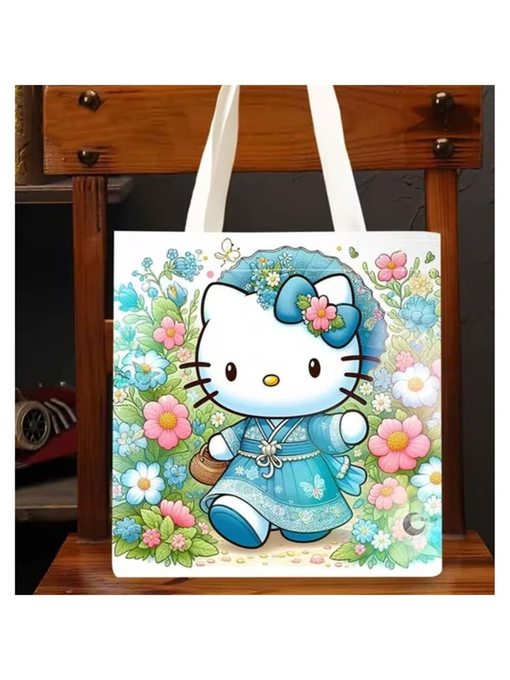 Hello Kitty Floral Tote Bag Large Canvas Shopping Bag Cute Kawaii Gift Purse